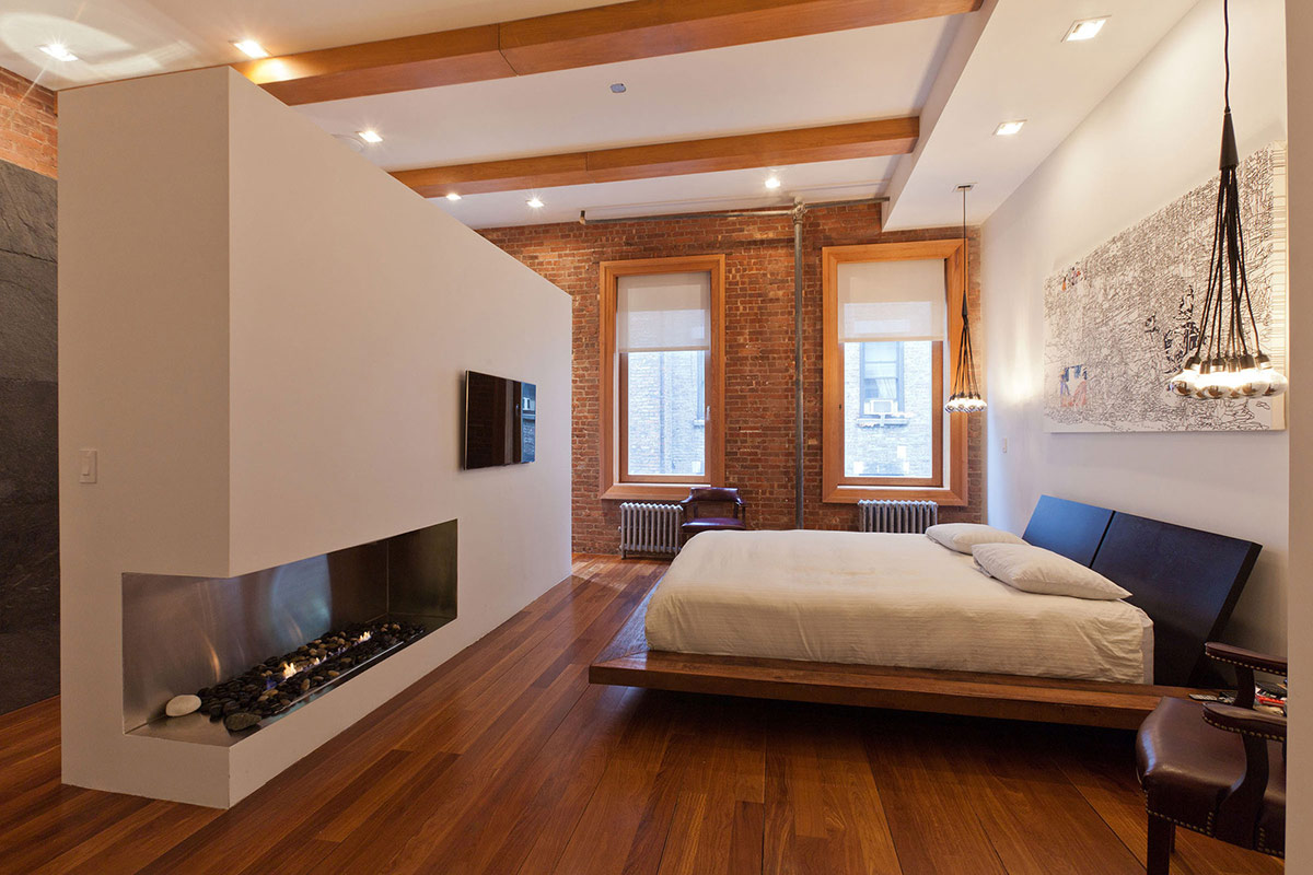 Bedroom Contemporary Fireplace Loft In Noho New York City